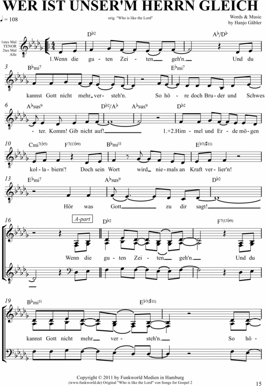 Product picture Wer ist unserm Herrn gleich - Deutsche Gospelnoten