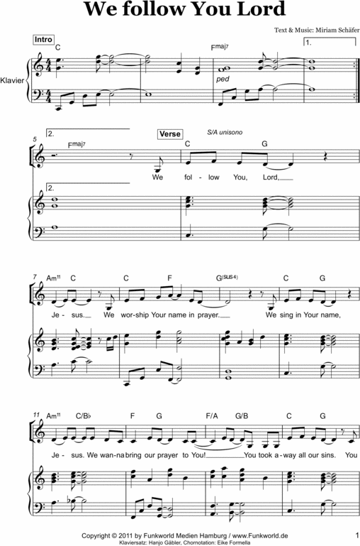 Product picture We follow you Lord Sheet Music for piano and choir